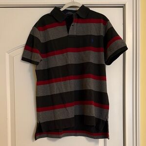 Polo by Ralph Lauren Men's Gray and Red Striped Polo